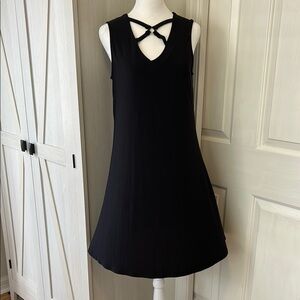 Ava & Grace Elegant Black Midi Dress with Crisscross Neckline Sz S